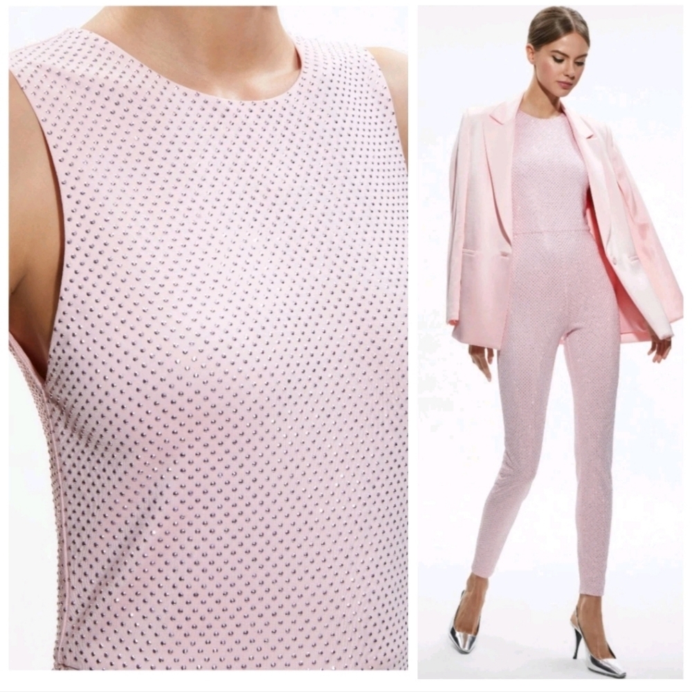 ALICE + OLIVIA  FREDDIE CREWNECK EMBELLISHED CATSUIT SIZE 6 NWT $595